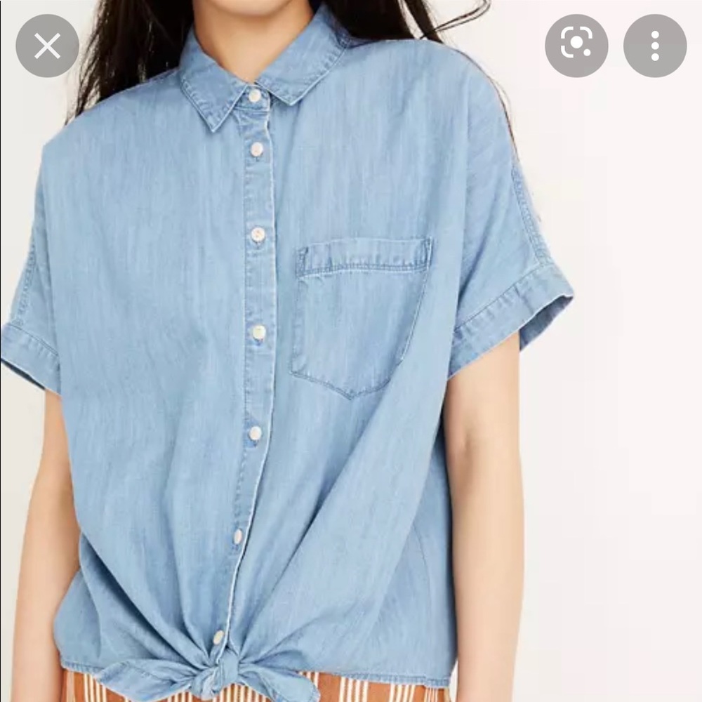 Madewell Denim Short-sleeved Tie Front Shirt